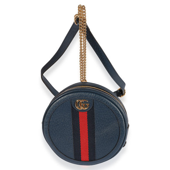 Gucci Handbags - Gucci Navy Calfskin Ophidia Mini Round Backpack